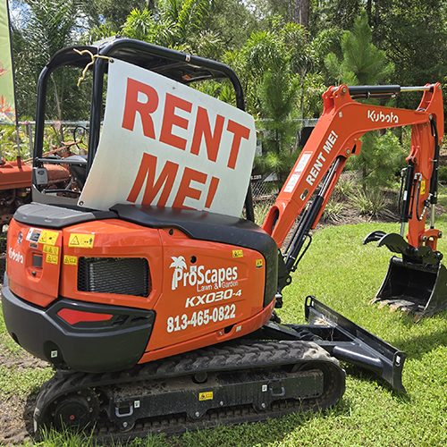 Equipment with Rent Me Signage at a Nursery and Garden Center in Webster FL